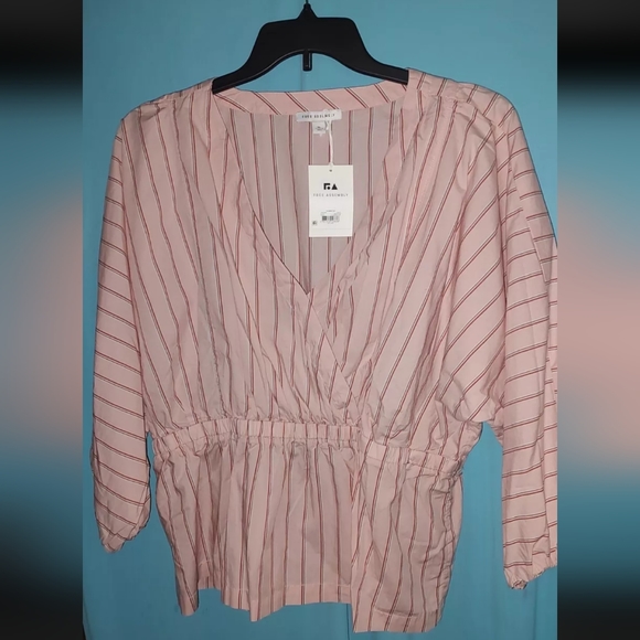 Free Assembly Tops - Pink 3/4 Sleeve Fitted Blouse Free Assembly, Size XL, NWT, Peplum, Pink, Stripe